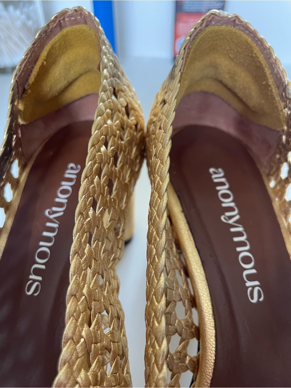 Anonymous Copenhagen Hand-Braided Gold Leather Sessi Heels - Picture 5 of 7